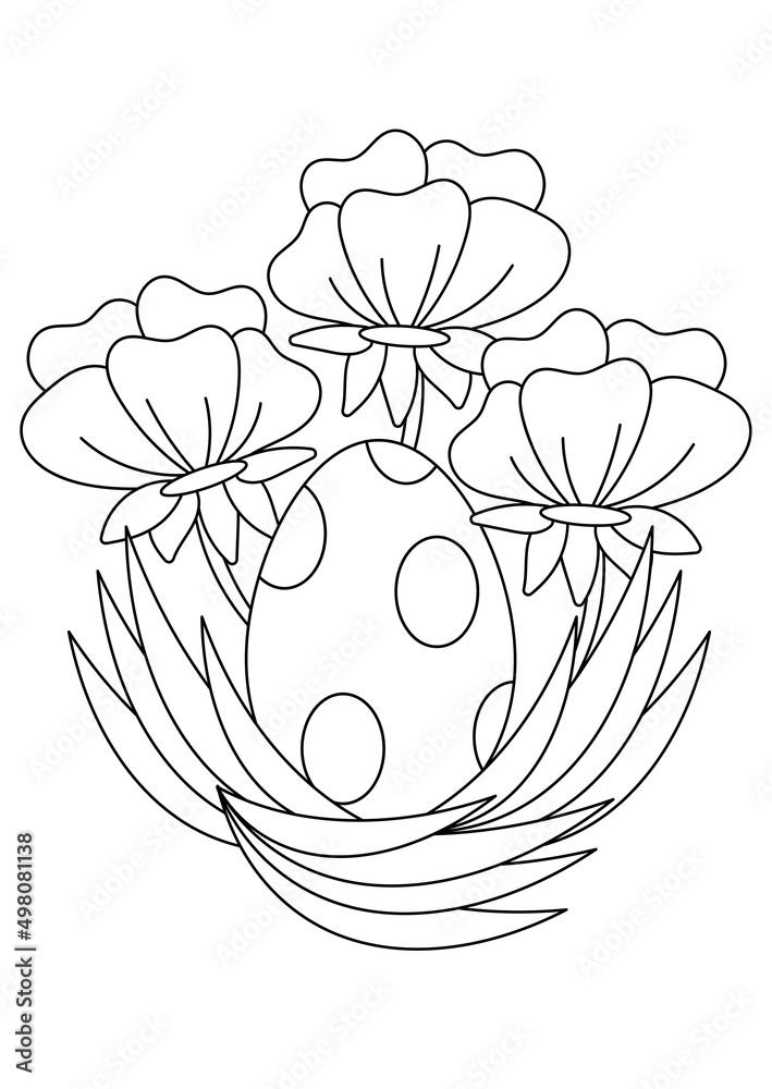 Coloring book page . Easter Egg and flowers, vector illustration. Stock ...