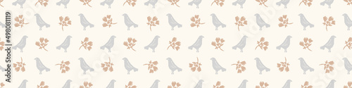 Calm newborn baby minimal bird seamless border pattern. Gender neutral scandi style sketch endless background ribbon tape. Trendy bordur edging. 