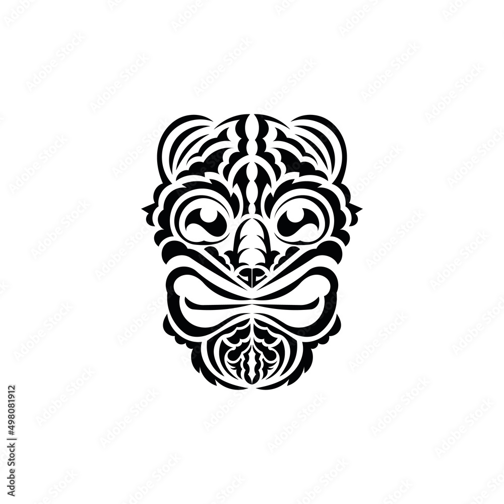 The face of a viking or orc. Traditional totem symbol. Polynesian style. Vector illustration isolated on white background.