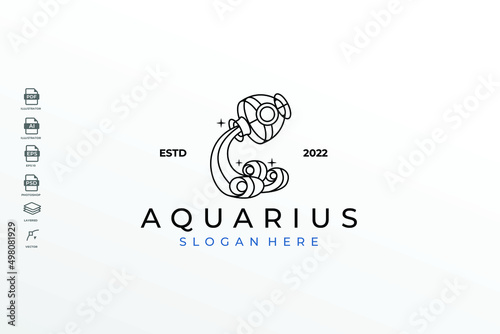 Brand New Design Lineart Zodiac Aquarius Tattoo Illustration