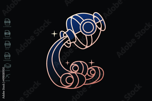 Brand New Design Lineart Zodiac Aquarius Tattoo Illustration