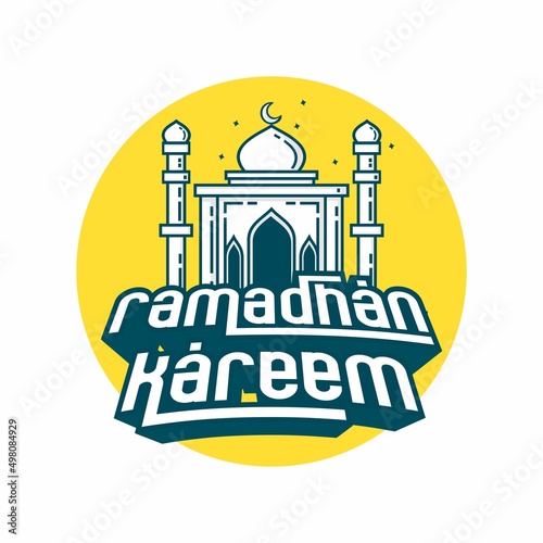 vector illustration of the mosque and ramadan kareem tulisan photo