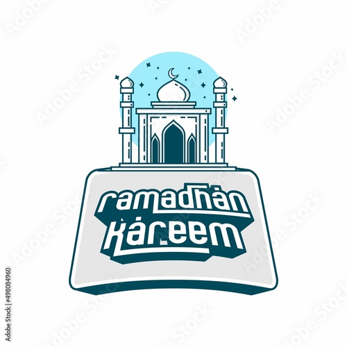 vector illustration of the mosque and ramadan kareem tulisan photo