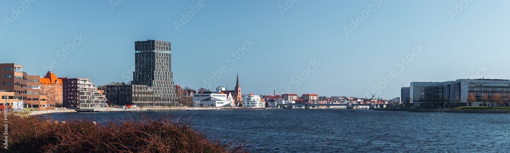 Wide panoramic cityscape of Sonderborg (Dan. Sønderborg), city in Southern Denmark