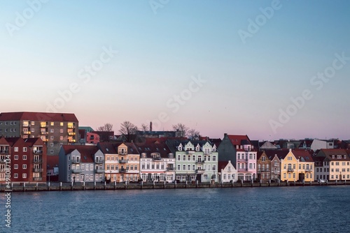 Evening view on Sønder Havnegade street in Sonderborg (Dan. Sønderborg), city in Southern Denmark