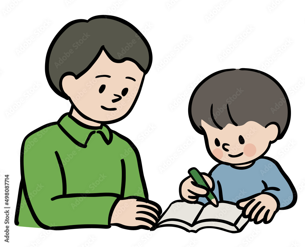 勉強を教える男性と子ども