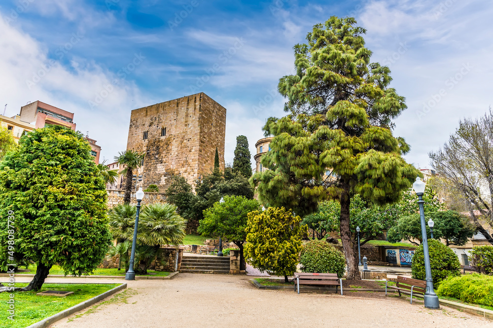 A view from the Miracle Park towards the Roman Circus in the city of Tarragona on a spring day