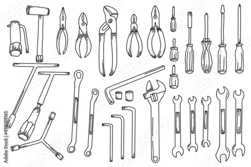 mechanic tool outline doodle design isolated on white background