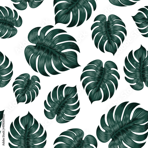Seamless pattern leaves on black background. Vector illustration.  © sittha