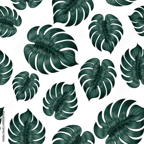 Seamless pattern leaves on black background. Vector illustration. 