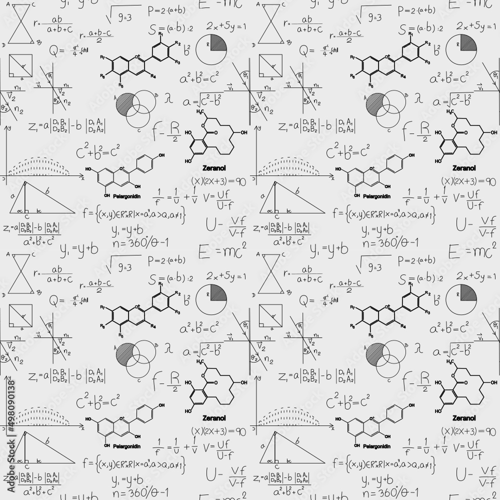 Hand drawn physic formula Science knowledge education. Chemical formula and physics , math formula and physics vector, white background, hand drawn line math and physics formula