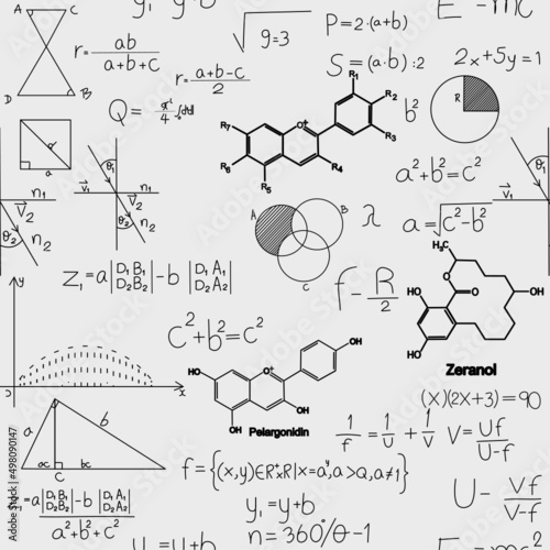 Hand drawn physic formula Science knowledge education. Chemical formula and physics , math formula and physics vector, white background, hand drawn line math and physics formula