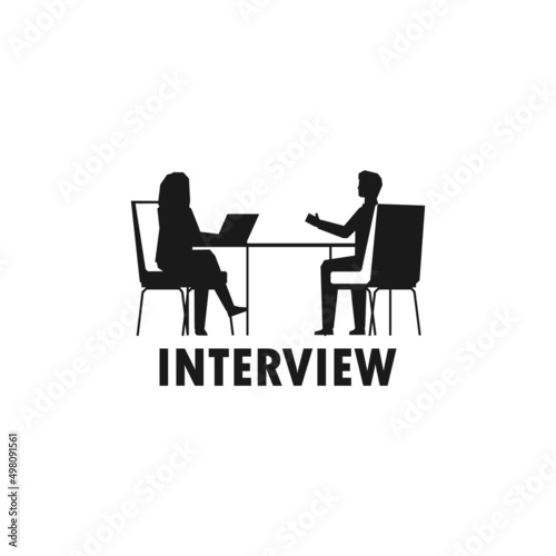 Job interview simple black vector silhouette illustration.