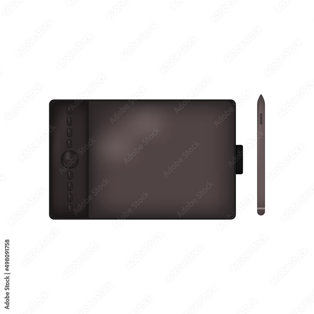 Realistic Black Graphic Pen Tablet with pen on white background. Vector illustration. Realistic Black Graphic Pen Tablet with pen on white background. Vector illustration.
