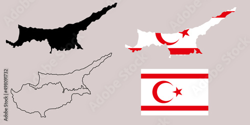 Turkish Republic of Northern Cyprus map flag icon set
