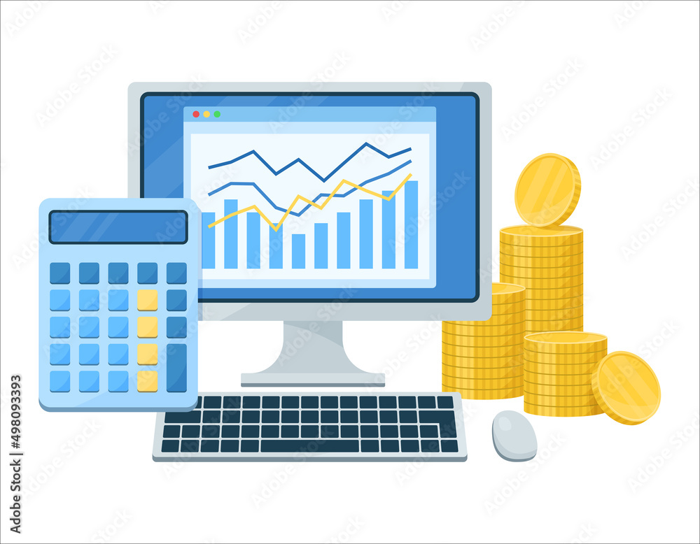 デジタルでお金の管理や計算をするイラスト 経理や資産運用をコンセプトにしたデザイン Stock Vector Adobe Stock
