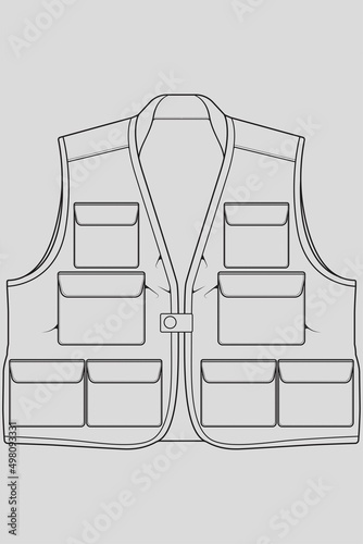 chest vest bag outline drawing vector, chest vest bag in a sketch style, trainers template outline, vector Illustration. 