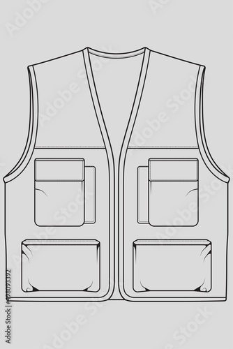 chest vest bag outline drawing vector, chest vest bag in a sketch style, trainers template outline, vector Illustration.
