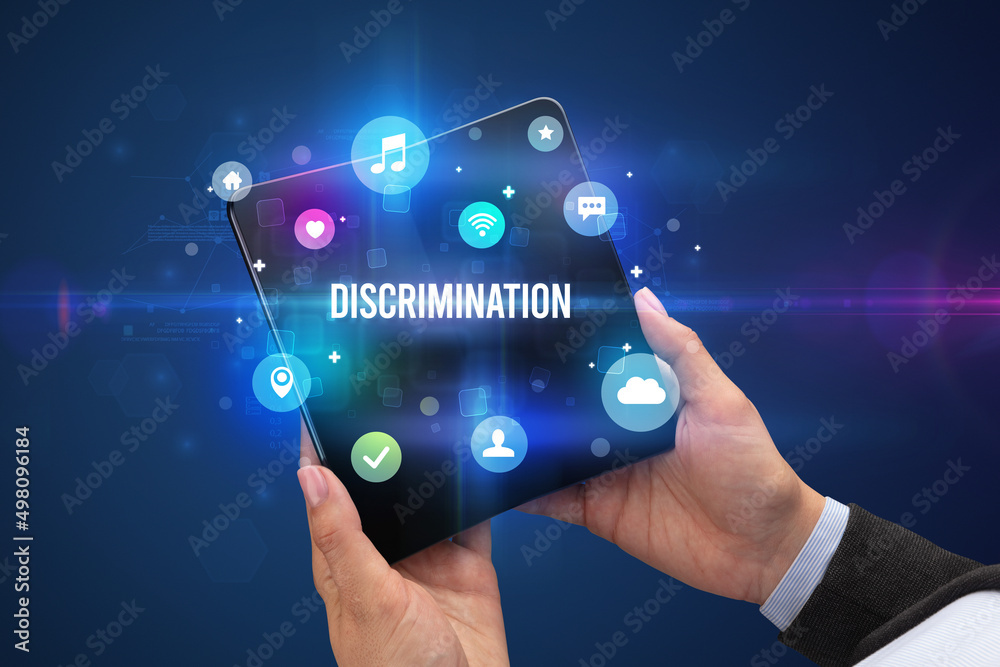 Businessman holding a foldable smartphone Businessman holding a foldable smartphone