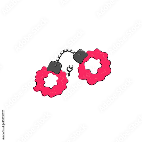 Fluffy handcuffs for role play, BDSM, erotic games. Sex shop stuff. Vector sketch illustration
