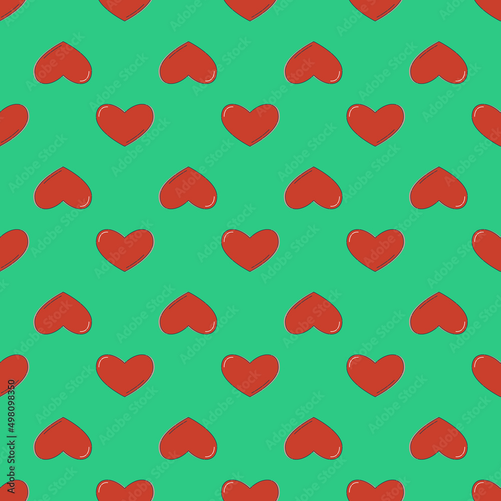Line art seamless pattern in the form of a heart on red background. Romance graphic texture. Holiday celebration concept. Decorative print. Geometric bright wallpaper. Black contour line