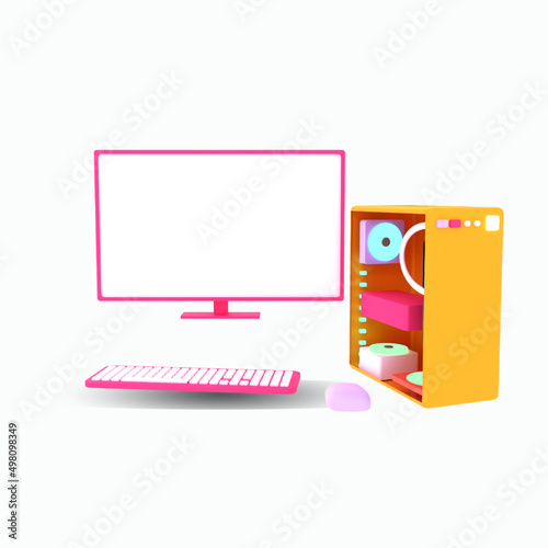 3d illustration computer, keyboard, and mouse object Premium Icon set