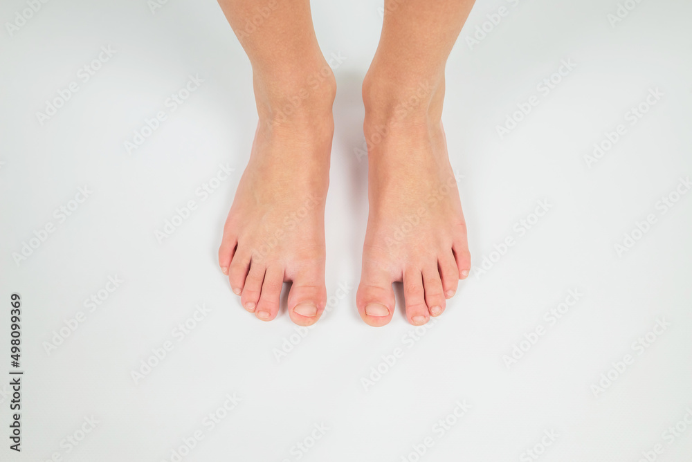 feet on a white background, front view. feet on a white background, front view.