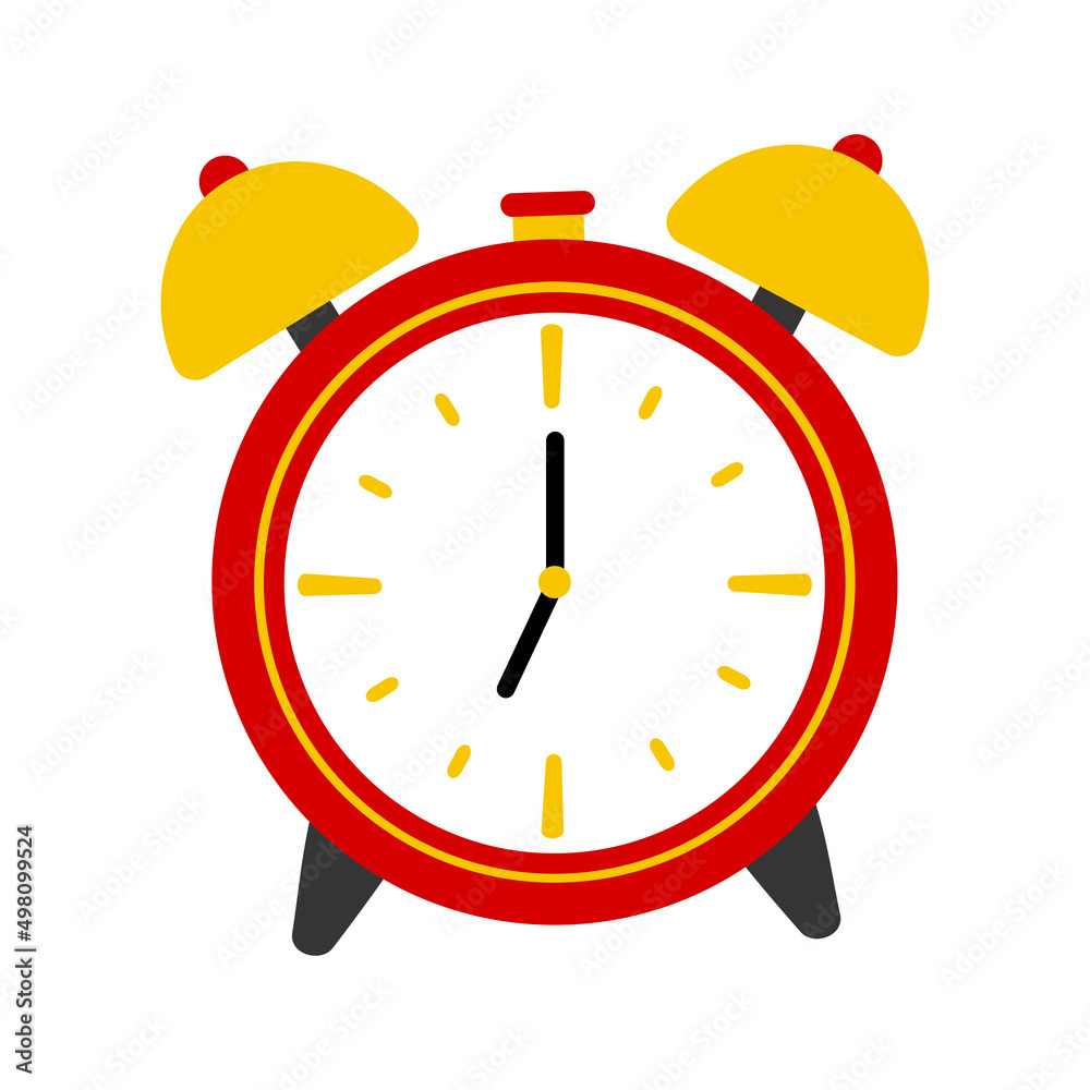 Flat Red Alarm Clock Icon Clipart Animated Cartoon Vector Illustration Design in White Background Flat Red Alarm Clock Icon Clipart Animated Cartoon Vector Illustration Design in White Background