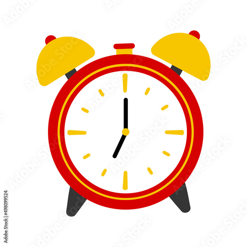 Flat Red Alarm Clock Icon Clipart Animated Cartoon Vector Illustration Design in White Background