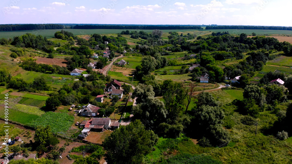 Aerial view. Scenic Ukrainian landscape. Kodaki village. Ukraine