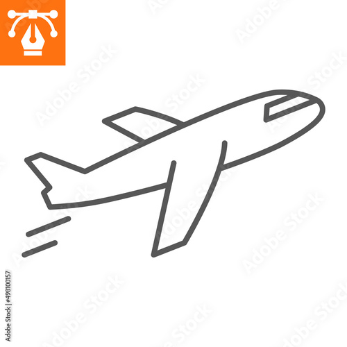 Airplane take off line icon , outline style icon for web site or mobile app, fly and plane , airport departure vector icon, simple vector illustration, vector graphics with editable strokes.