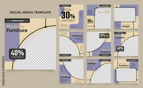 social media post template for furniture household marketing and sale promo. advertising banner offer. promotional mockup photo vector frame illustration..