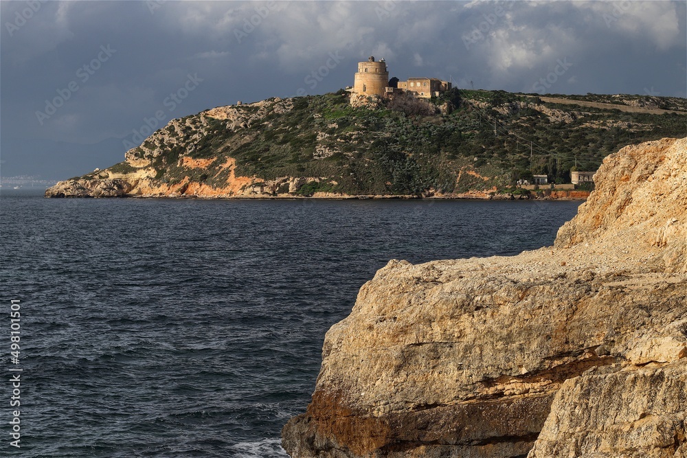 Bay of Calamosca and the Lighthouse of Sant'Elia. Cagliari, Sardinia, Italy