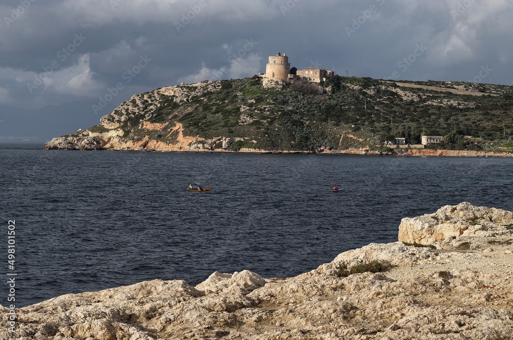 Bay of Calamosca and the Lighthouse of Sant'Elia. Cagliari, Sardinia, Italy Bay of Calamosca and the Lighthouse of Sant'Elia. Cagliari, Sardinia, Italy
