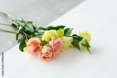 bouquet of flowers  pink and yellow roses