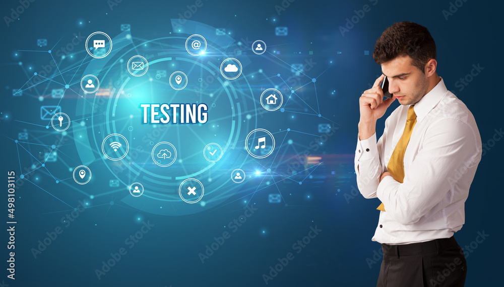 Businessman thinking about modern technology Businessman thinking about modern technology