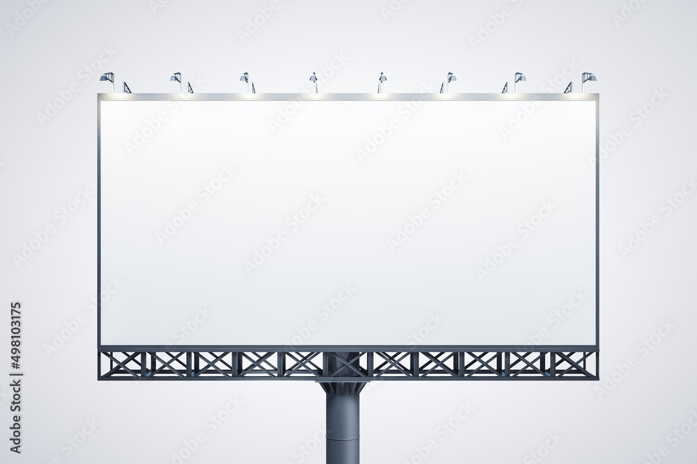 Obraz premium Blank white horizontal billboard isolated on light background, front view. Mockup, 3D Rendering