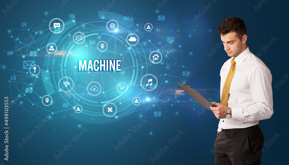 Businessman thinking about modern technology Businessman thinking about modern technology