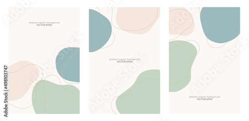 Set of abstract backgrounds with organic shapes and hand draw line in pastel earth tone colors. Minimal modern design template with space for text. Vector illustration. photo