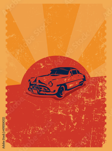 Retro car poster, invitation, flyer, banner. Vintage style