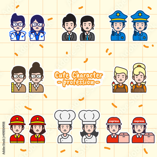 Cute Character Profession - Cute and adorable male and female occupation character suitable for children book, design asset, and illustration in general