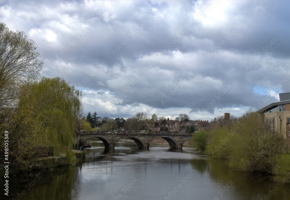 The Welsh Bridge spanning the River Severn in Shrewsbury, Shropshire, UK