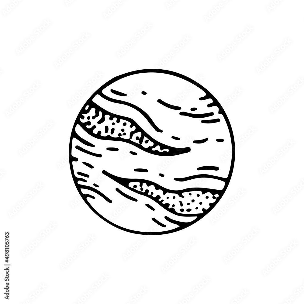 Obraz premium Planet line art. Heavenly body. Cosmic matter of the galaxy. Star of the universe. Astronomy. Hand drawn vector doodle illustration. Simple outline element.