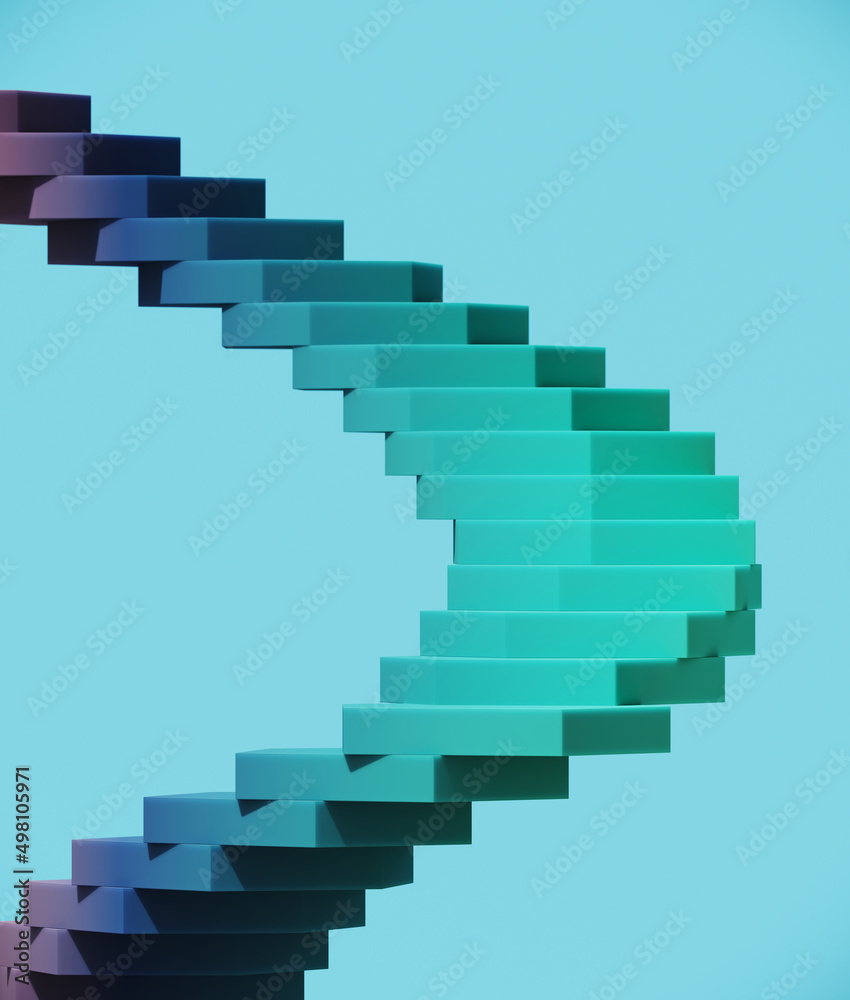 Fototapeta premium Minimal abstract background for product presentation. Gradient spiral stair podium on blue background. 3d render illustration. Clipping path of each element included.