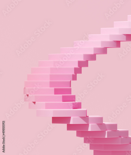 Minimal abstract background for product presentation. Gradient spiral stair podium on pink background. 3d render illustration. Clipping path of each element included.