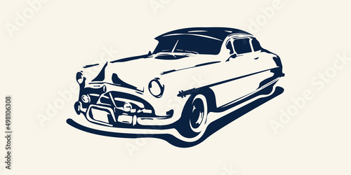 Classic retro car in grungy style