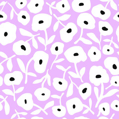 Wandcirkels Bloemenprints patronen Witte minimalistische bloemen op lila  © solodkayamari