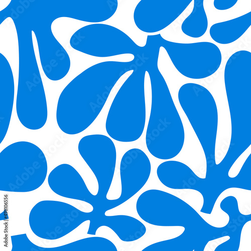 Seamless floral pattern with abstract blue leaves. Jungle green and summer background. Perfect for fabric design, wallpaper, apparel. Vector illustration