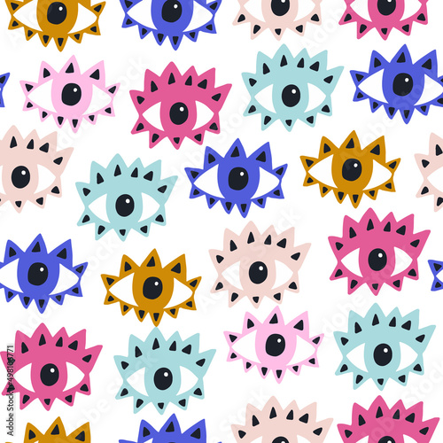 Seamless pattern with colourful eyes. Abstract texture. Vector illustration