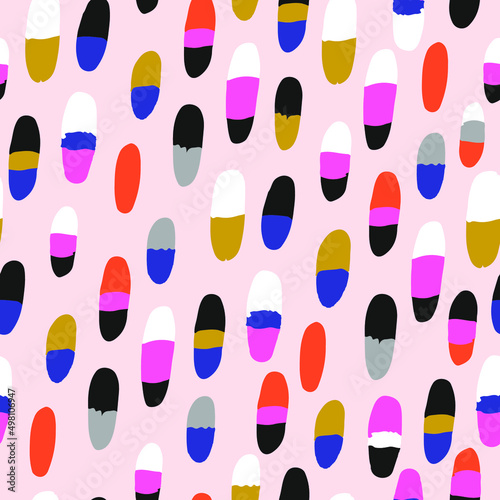 Seamless colourful brush drawn ovals. Artistic colourful circles pink texture. Vector illustration